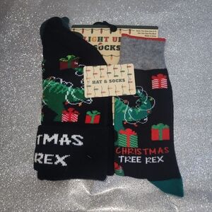 NWT Christmas Tree Rex Light-Up Hat & Socks - Black